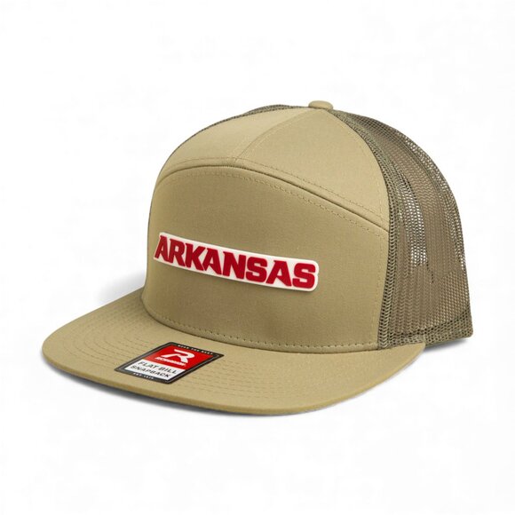 Arkansas Razorbacks ARKANSAS Red 3D Snapback Seven-Panel Trucker Hat- Pale Loden - Picture 2 of 3